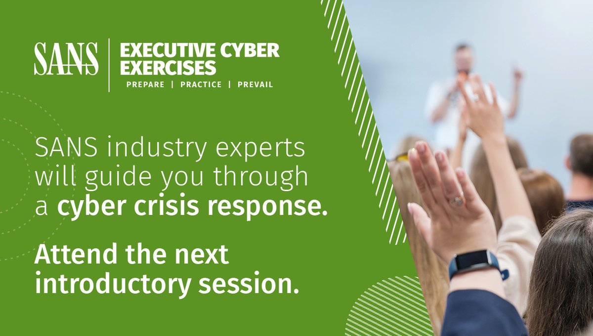 SANSInstitute's tweet photo. When the pressure's on, more than 85 years combined of #CyberCrises experience matters.
SANS brings the best facilitators in the field to walk your team through a cyberattack scenario.
🤝 Learn more: https://t.co/4IhnWb0ON2
#Leadership #BusinessStrategy https://t.co/FOPSwMBFMR