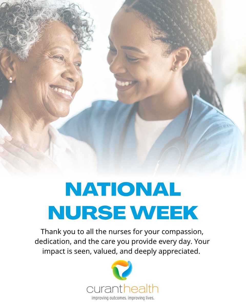 CurantHealth's tweet photo. National Nurse Week honors the compassion and dedication nurses bring every day. At Curant Health, we're grateful for your care, commitment, and impact on patient lives. Thank you for all you do.

#CurantHealth #NationalNurseWeek https://t.co/M4sMet25Db