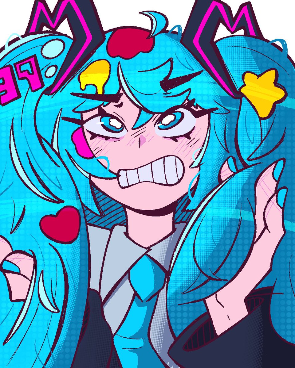 cyzlost's tweet photo. miku doesnt like stuff being in her hair https://t.co/glo1cZlqRN