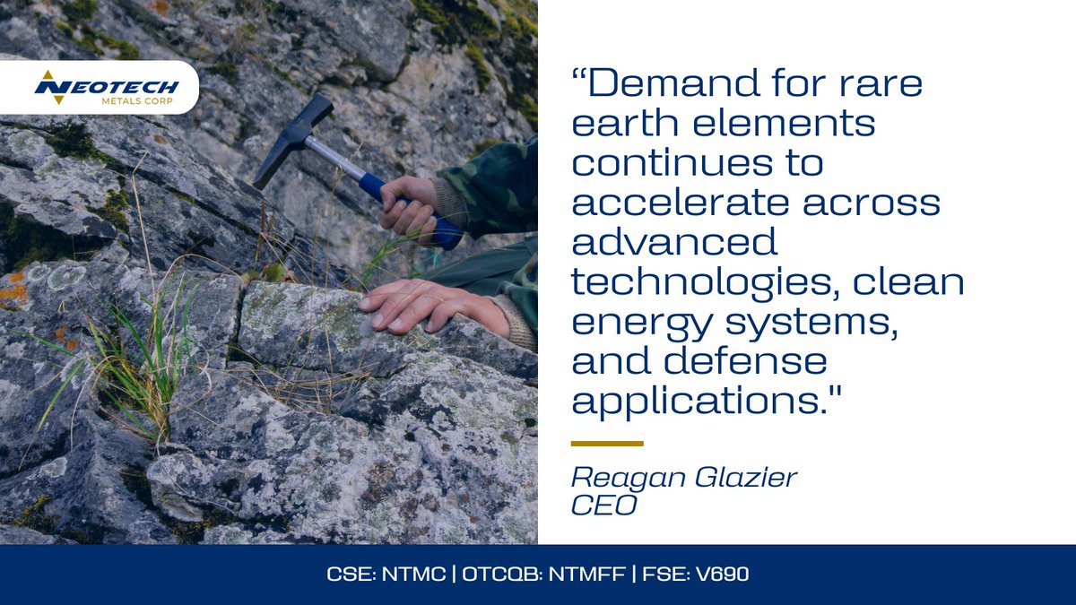 neotechmetals's tweet photo. Reagan Glazier, CEO of Neotech Metals, commented on the appointment of DGWA, stating, “Europe ... has taken a leading role in recognizing the strategic importance of critical minerals.”

🔗 https://t.co/RcNCCq8Nsn 
___
🇨🇦 $NTMC | 🇺🇸 $NTMFF | 🇩🇪 V690

#CriticalMinerals https://t.co/fYL2sD5aHQ