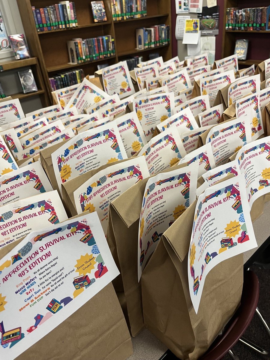 OPS_Morton's tweet photo. Morton Student Council prepared these treat sacks to hand out to ALL staff this week for Staff Appreciation Week. Our theme this week revolves around the 90's! #OPSProud #BeMoreBeMorton https://t.co/mPuGifpcFx