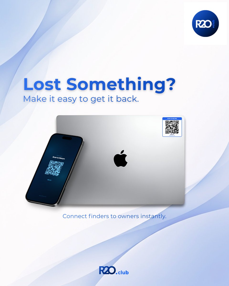 R2O_Club's tweet photo. Your phone and laptop are with you every day.

Make sure they can find their way back.

That’s R2O.

#LostAndFound #DailyLife #SimpleTech https://t.co/dg53hxKA9O