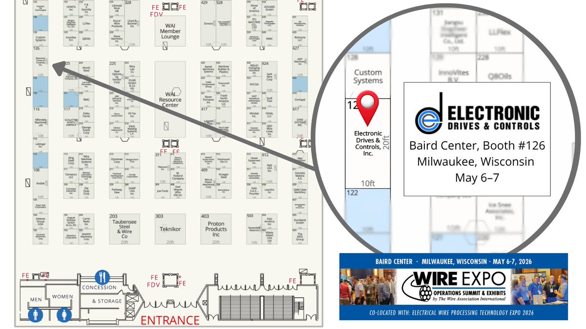 EDC_Drives's tweet photo. Today is the day - Wire Expo 2026 is here!

If you’re at the Baird Center in Milwaukee today, stop by Booth #126 and connect with the EDC team.

We’ll be there talking through real-world wire and cable challenges. Looking forward to seeing you! https://t.co/8iU8OvoOI7