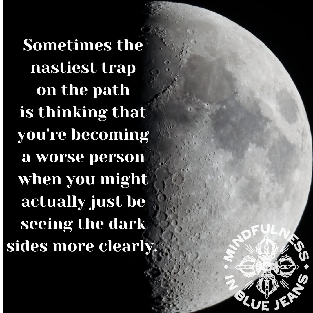 Sometimes the nastiest trap on the path is thinking that you're becoming a worse person when you might actually just be seeing the dark sides more clearly. #mindfulness #meditation #yoga #buddhism