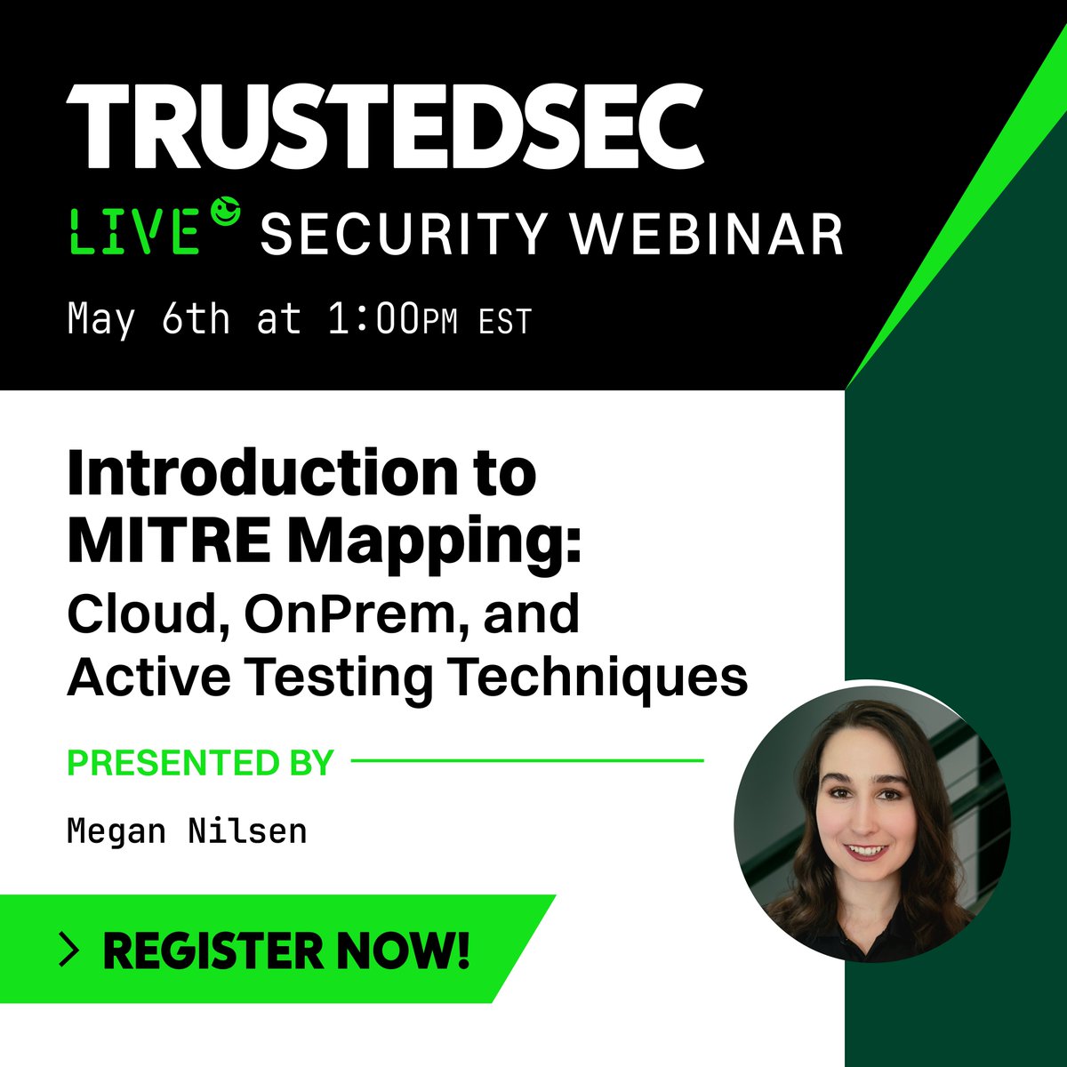 TrustedSec's tweet photo. Today's webinar is packed with takeaways for #SOC teams. Learn: 
🔍 How to build a MITRE ATT&amp;CK® detection strategy
⚠️ Common MITRE ATT&amp;CK® mapping pitfalls
🛡️ Active testing techniques to improve your defenses
And more—register now, see you at 1:00PM! https://t.co/4p7SdgYugH https://t.co/7wH153ALE3