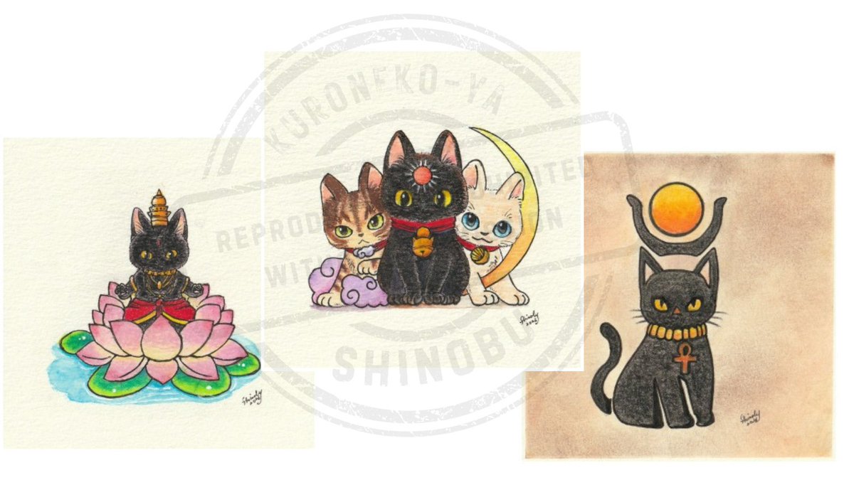 Shinobu33036's tweet photo. 2人展「ニャーソロジー〜猫神様降臨！〜」が始まって1週間が経ちました。

今回展示している私の作品についてHPにまとめています。

会場で見てくださった方にもこれから来てくださる方にも、作品をより深く見てもらえるきっかけになればうれしいです。

 HP
https://t.co/zEu9u9lWEi

会期：5/13まで https://t.co/MGW1HmRM0Q