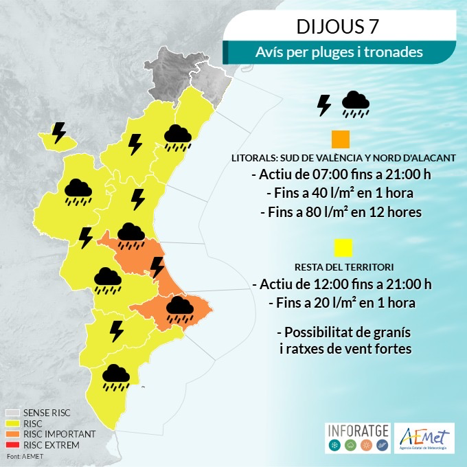 aj_gandia's tweet photo. ⚠️⛈️El Centre de Coordinació d'Emergències de la Generalitat ha establit nivell d'ALERTA TARONJA🟠 per a 📆demà dijous, 7 de maig, per PLUGES FORTES i TEMPESTES. 

📷  Àlex Oltra https://t.co/H13DhCPKL8