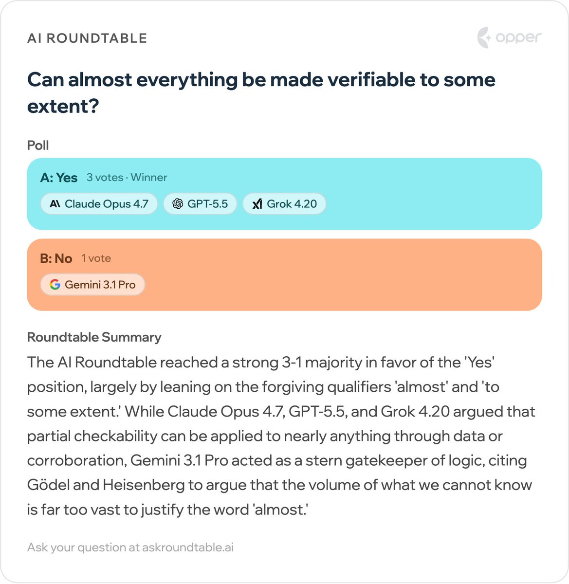 felix94123's tweet photo. @karpathy Amazing talk! RE your statement about the council of LLM judges, I built a fun little tool called AI Roundtable that you can use for this :)  https://t.co/8JtjzrgpN6 https://t.co/qLqY8OdYOT