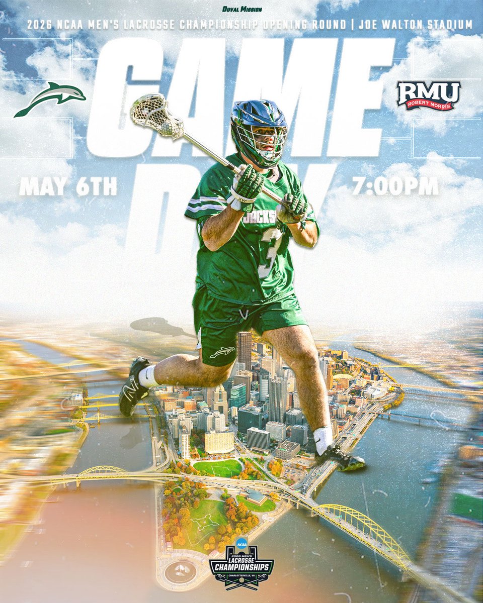JAX_MLAX's tweet photo. Welcome to May Madness ‼️

NCAA Men’s Lacrosse Championship
🆚 Robert Morris
⏰ 7 PM
📍 Joe Walton Stadium | Moon Township, Pa.
📺 ESPN+
📊 https://t.co/fwO9h9yIXP

#WTD88 | #JUPhinsUp https://t.co/K1ZfzXUtR0