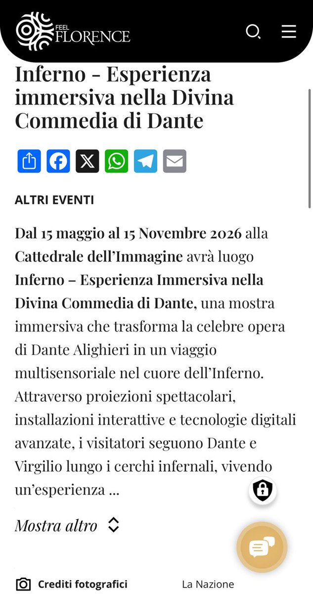 outdoorfactory's tweet photo. We are proud to see Dante’s Inferno – Immersive Experience widely featured across leading Italian media platforms.

From cultural portals to major local news outlets, the project has been recognized as one of Florence’s must-see experiences of 2026.

Starting May 15th at Cattedrale dell’Immagine, this unique production brings The Divine Comedy to life through a powerful fusion of art, storytelling, and technology.

A special thanks to all media partners for their support and coverage. 

Siamo orgogliosi di vedere Inferno – Esperienza Immersiva protagonista sui principali media italiani.

Dai portali culturali alle testate locali più importanti, il progetto è stato riconosciuto come uno degli eventi imperdibili a Firenze nel 2026. Dal 15 maggio, presso la Cattedrale dell’Immagine, questa produzione unica dà vita alla Divina Commedia attraverso una straordinaria fusione di arte, narrazione e tecnologia.Un ringraziamento speciale a tutti i media per il loro supporto.

#Inferno #EsperienzaImmersiva #Firenze #ArteDigitale #Cultura #EventiFirenze #ExperienceDesign #Dante #DanteInferno #ImmersiveExperience #FlorenceEvents #DigitalArt #CulturalExperience #MediaCoverage #OutdoorFactory