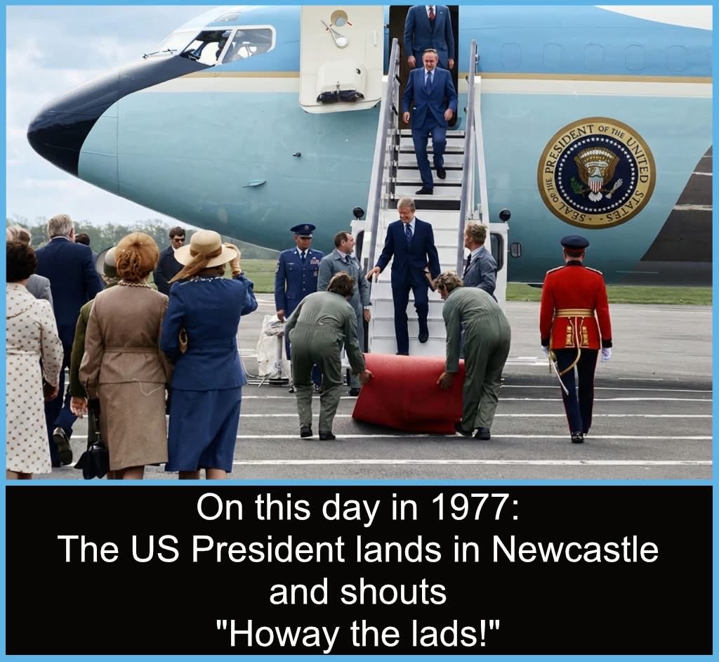 NCL_Uncovered's tweet photo. On this day in 1977, Newcastle witnessed a truly historic moment as Air Force One touched down at Woolsington (Newcastle Airport).

US President Jimmy Carter had only been in the Oval Office for a matter of months, yet he chose our city for his very first overseas trip. https://t.co/q0LZiekgSe