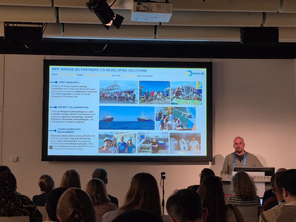 BRIDGE_BlackSea's tweet photo. BRIDGE-BS outputs are in the spotlight at #EGU2026 organized by @EuroGeosciences in Vienna!

From research vessels to science-based policy, @mustyucel highlights how #BRIDGEBS advanced in situ marine observation across #BlackSea through Black Sea SRIA and its Implementation Plan. https://t.co/MXjUcHvTwp