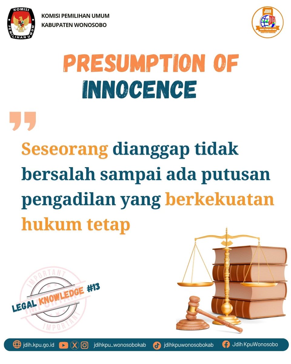 zee86ar's tweet photo. Setiap orang berhak diperlakukan adil di mata hukum. Prinsip presumption of innocence (praduga tak bersalah) menegaskan bahwa seseorang dianggap tidak bersalah sampai ada putusan pengadilan yang berkekuatan hukum tetap. https://t.co/qh1A57dalO