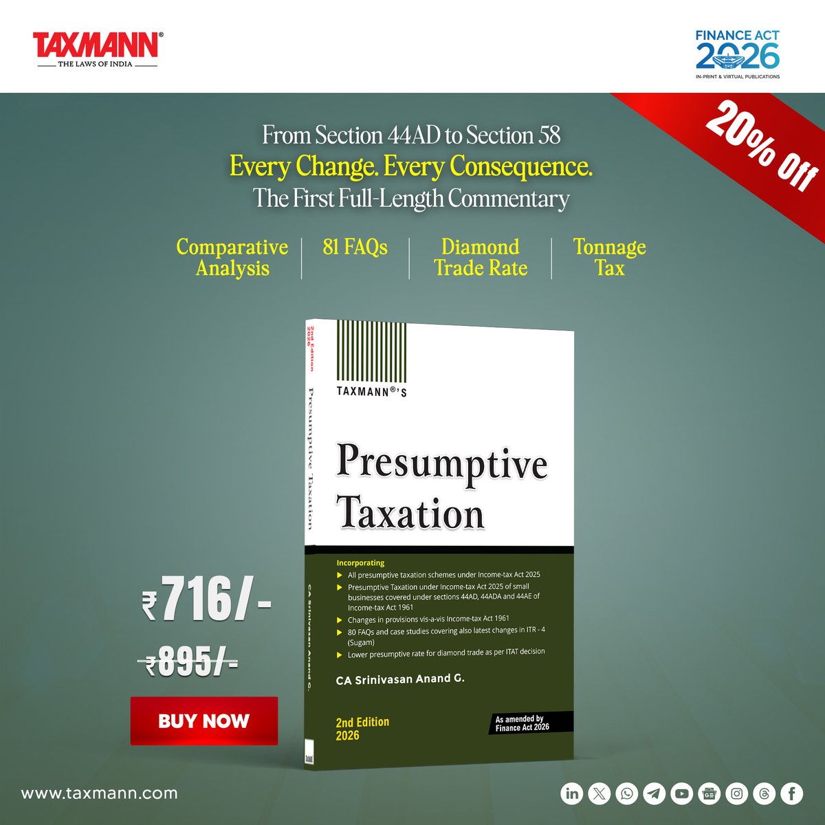 taxmannindia's tweet photo. Section-wise Commentary on Presumptive Taxation under ITA 2025—Section 58, Section 61 & Tonnage Tax (Sections 225–235) with Comparative ITA 1961 Analysis, 81 FAQs, Rule 48 CBDC, Diamond Trade Rate & 4 Appendices

Preview: https://t.co/OXg3fInt2I

Like it? Buy now with Free Expedited Shipping & get a Limited Period Discount! https://t.co/hSwPJ7535x

#TaxmannBooks #FinanceAct2026 #IncomeTaxAct2025 #PresumptiveTaxation #Section44AD #TonnageTax