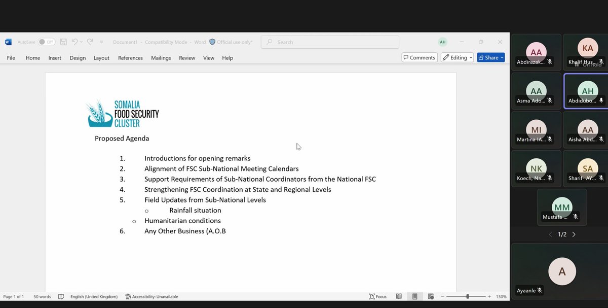 swango_1993's tweet photo. Today, we participated in the Cluster Focal Point virtual meeting, which was a very important session. The meeting was attended by Ayanle, the FSC State-Level Coordinator for Puntland. https://t.co/OOgZtfqv4b