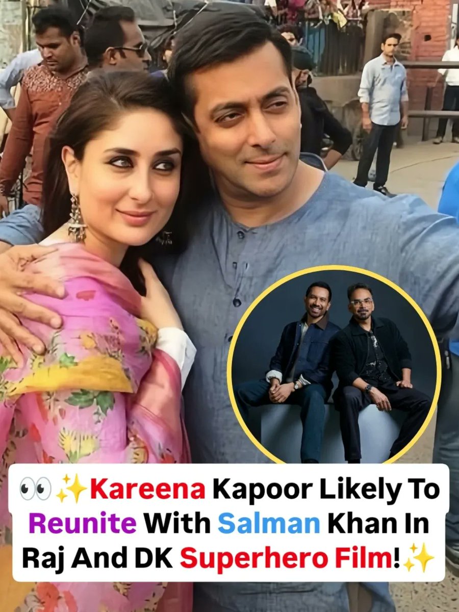 Filmy_Galaxy's tweet photo. Rumors hint at Salman Khan & Kareena Kapoor Khan reuniting for a massive superhero film by Raj & DK 💥#SalmanKhan #KareenaKapoorKhan #RajAndDK #SuperheroFilm #Bollywood #CastingNews #EpicCollab #Trending #FilmyGalaxy https://t.co/F1EFGOPCQe