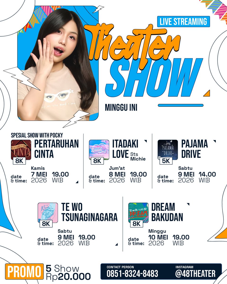 48THEATER_YT's tweet photo. STREAMING 5 SHOW TERMURAH!!
PROMO 5 SHOW 20K AJA‼️

GIVEAWAY STREAM SEMINGGU (UNTUK 3 PEMENANG)
- FOLLOW &amp; LIKE.
- RETWEET.
- REPLY BEBAS.

GIVEAWAY DIUMUMKAN KAMIS JAM 17:00

YANG MAU ORDER SHOW MURAH BISA LANGSUNG DM ATAU WHATSAPP!

#48THEATERGIVEAWAY https://t.co/t2Z8EQzpup