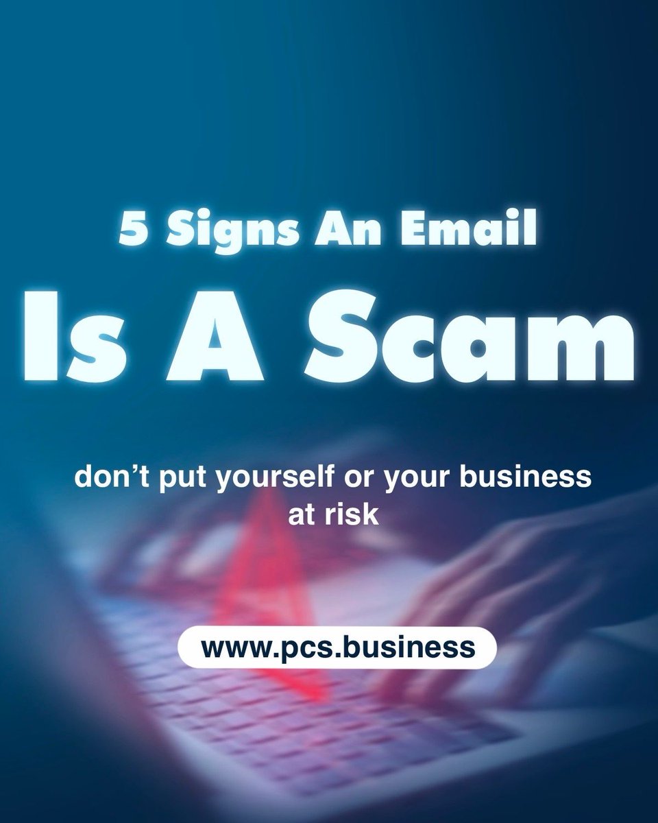 PCSbusiness's tweet photo. “5 Signs An Email Is A Scam”
Email scam is a real threat looming over your inbox
—
Read more: https://t.co/yG04ogZSuk
—
Cyber security: https://t.co/DyTmpF1GPP 
—
#cybersecurity #cyberattack #technews #UK #UKbusiness https://t.co/IajNIZjoM7