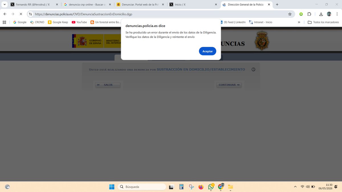 ferodrui's tweet photo. Es imposible tramitar una denuncia online a través de la pagina web de la @policia . Por enésima vez lo reviso y lo intento Y NADA DE NADA. Ni te ayuda ni te indica el error. Desesperado https://t.co/uOExjARfJQ