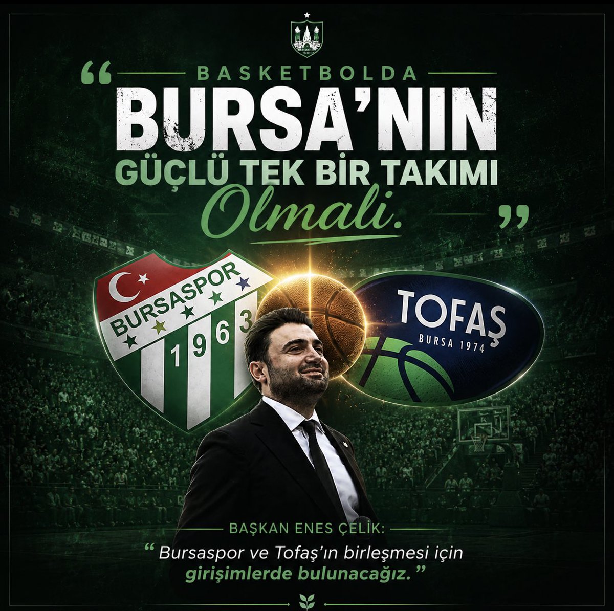 nexushubb's tweet photo. Başkan Enes Çelik: "Basketbolda Bursa'nın güçlü tek bir takımı olmalı. Bursaspor ve Tofaş'ın birleşmesi için girişimlerde bulunacağız." 👏👏 https://t.co/hVrV12M55F