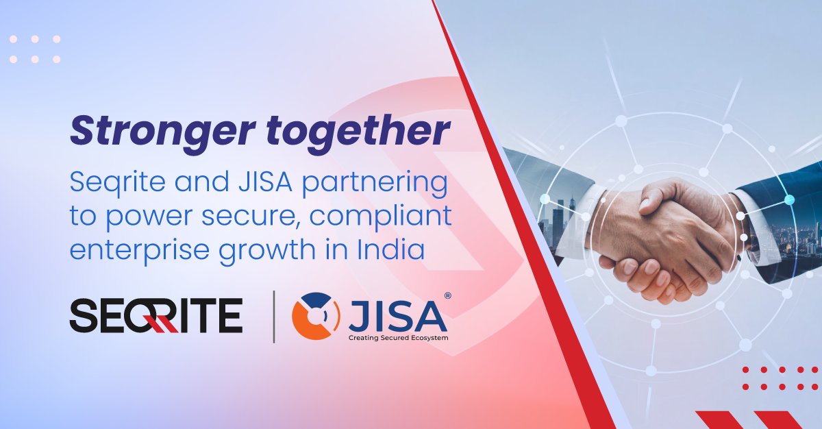 Seqrite's tweet photo. 𝐒𝐭𝐫𝐨𝐧𝐠𝐞𝐫 𝐭𝐨𝐠𝐞𝐭𝐡𝐞𝐫 🤝
Seqrite partners with JISA Softech to deliver integrated data privacy &amp; cybersecurity, enabling seamless DPDP compliance for enterprises in India.
Know More: https://t.co/7FjygsQElp
#Seqrite #JISA #CyberSecurity #DataPrivacy #DPDP #Partnership https://t.co/AfUZFPlPAY