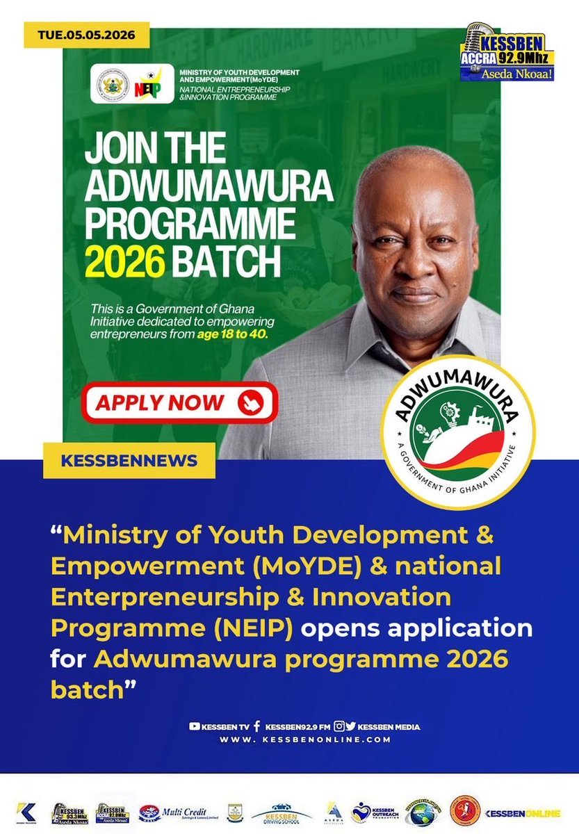 kwameAsensoJm's tweet photo. The future starts now , the Adwumawura 2026 portal is officially open. Step forward, apply, and turn your vision into reality.

Apply today through this link: https://t.co/xv0XCuti87

#Adwumawura2026 #EricAdjei #YouthEmpowerment #Opportunity #GhanaRising https://t.co/jcJtmyznmG