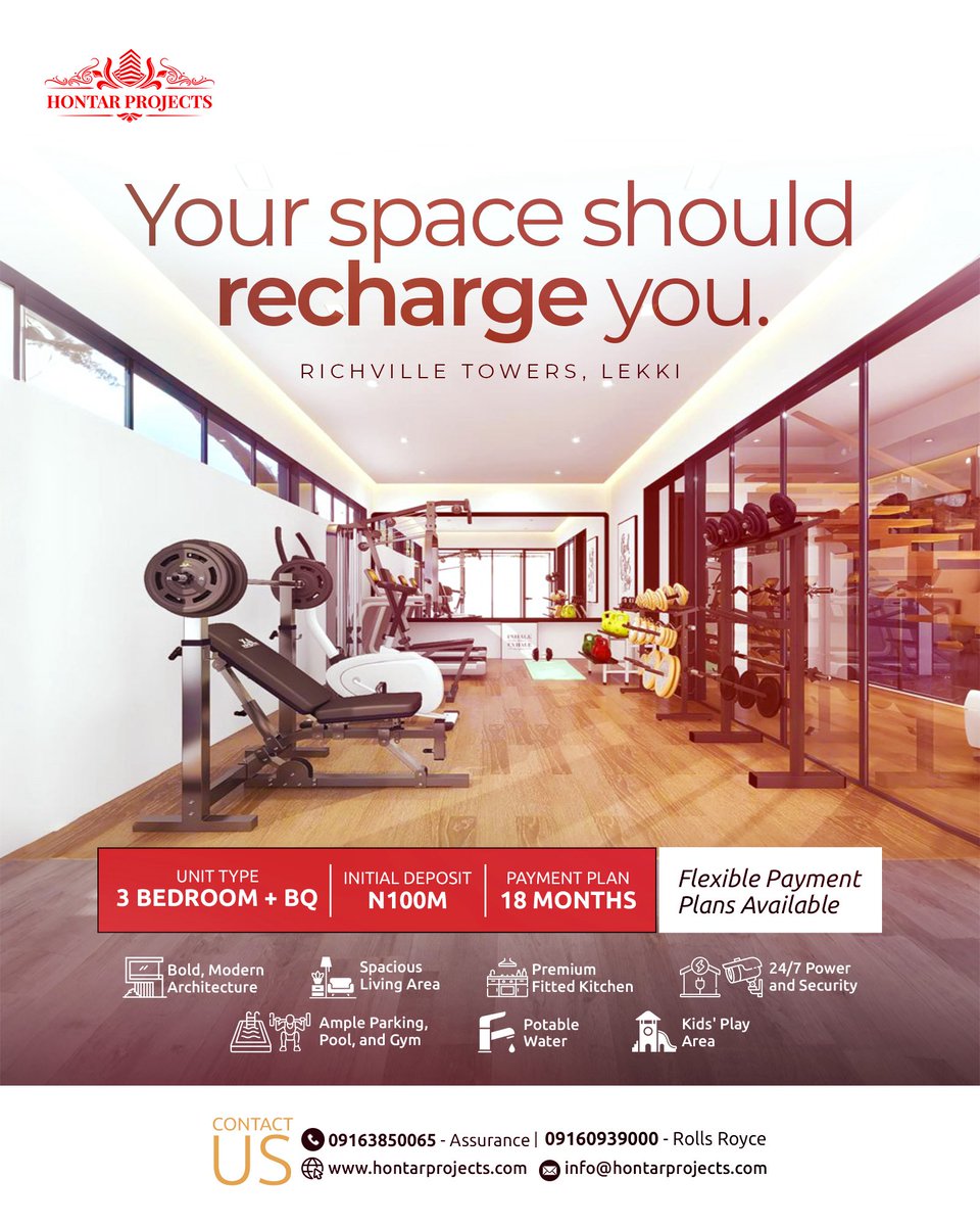 Your space should do more than exist , it should recharge you.

Own a 3-bedroom + BQ with flexible payment options and a plan that works for you.

Ready to make the move? Email: info@hontarprojects.com

#RealEstateNigeria #LekkiLiving #PropertyInvestment #HontarProjects