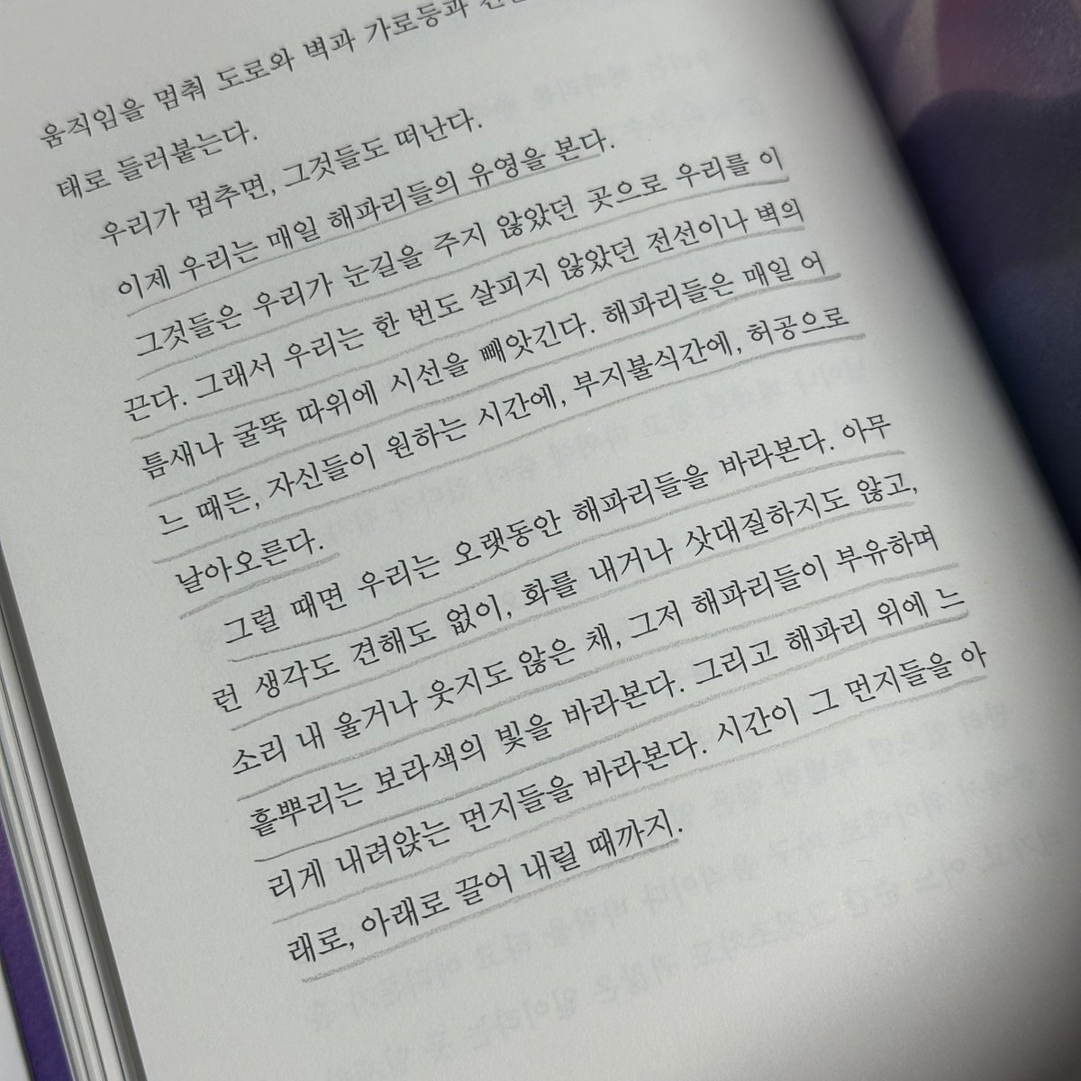 32raclee's tweet photo. 📖 해파리 만개 / 김초엽 / 마음산책 

김초엽 작가의 『해파리 만개』는 총 6편의 짧은 소설이 수록된 단편집입니다. 하지만 어쩐지 동떨어진 개별의 이야기라는 생각은 들지 않았어요. 각각의 이야기들은 ‘쓸모’로 인간의 존재 필요성을 판단하는 기준에 질문을 제시합니다. 해파리, 젤리, 골렘이라는 이름을 가진 바위같은 존재들이 등장하고 이들은 ‘쓸모’라는 주제로는 설명하기 어려운 존재들이에요. 하지만 이 존재들은 질서가 없고 설명하기 어렵기에 인간이 당연하다고 믿어온 규칙을 재정립하게 해줍니다.

｢모래 이야기｣는 인간이 세계를 어떻게 인식하는가에 대한 비유로 읽을 수 있었습니다. 모래는 순간을 멈추는 능력을 지녔지만 그런 모래에게 주어진 더 큰 능력은 사실 흘러가는 존재를 오래 응시할 수 있는 태도이겠지죠. 우리는 언제나 어떤 순간을 붙잡고 싶기에 사진을 찍고 기록을 하려 합니다. 하지만 이 이야기는 우리의 이런 행위조차도 완전히 고정된 순간이 아니라고 말합니다. 아무리 멈춘 것처럼 보여도 세계는 아주 느린 속도로 계속 흘러가고 있으니까요.

모래는 멈춘 세계를 만들지만, 정작 모래가 가장 많이 목격한 것은 그 세계 속에 존재하는 사람들의 감정입니다. 정지된 세계에서 사람들은 언젠가 지나쳤을 감정과 기억을 마주할 수 있겠지요. 외부의 시간이 흐릿해지는 대신 자신의 내면은 선명해집니다. 모래는 순간을 통제하는 존재라기보다는 타인의 감정의 변화를 지켜보는 관찰자일 수도 있겠다고 생각합니다. 

결국 ｢모래 이야기｣는 멈춰있는 어떠한 것들에 대한 이야기가 아니라, 너무 빨리 소비되는 이 세계를 얼마나 오래 바라볼 수 있는지, 변하는 것을 변화 그대로 받아들일 수 있는지에 대한 이야기로 읽게 될 수밖에 없더군요.

표제작인 ｢해파리 만개｣는 아주 직접적으로 효율 중심의 사회를 비판합니다. ‘해파리’는 이야기에서 모두의 편의를 위협하는 불편한 존재입니다. 아무런 기능도 하지 못하고, 관리도 어렵고, 생산성도 없을 뿐더러 사회에 아무런 기여도 하지 못하는 존재이기 때문이죠. 사람들은 자연스럽게 인간 중심의 가치를 해파리에게도 기준으로 세운 것입니다. 이러한 기준에 충족되지 않는 해파리를 처리하려는 모습에서, 아무런 기능 없고 통제 불가능한 존재를 사회가 어떻게 대하는지 아주 적나라하게 보여줍니다.

해파리는 단순히 빠르게 증식하는 것만이 아닙니다. 증식하며 접촉하는 사람들에게 질문을 퍼뜨리죠. 왜 존재하는 모든 것은 쓸모를 증명해내야 하는지, 쓸모를 증명하지 못하면 그대로 사라져야 하는지와 같은 질문들 말입니다. 그런데 이 이야기는 단순히 쓸모 없어도 괜찮다는 위로로 끝나지 않아요. 오히려 더 깊은 질문을 던지죠. 

우리는 기능으로만 설명할 수 있는 존재인가요? 감정과 기억, 슬픔과 아름다움을 느끼는 건 생산성을 지니지 못한다면 아무런 가치가 없는 걸까요? 해파리는 질서없이 증식하지만, 인간이 잃어버린 어떠한 것들을 다시금 떠올리게 합니다.

그래서 제목이 ｢해파리 만개｣가 아닐까요? ‘만개’는 보통 꽃이 활짝 피었을 때 쓰는 단어지만 작가는 도시의 쓰레기로 취급되는 해파리에게 ‘만개’라는 단어를 안겨줍니다. 쓸모없다고 버려지는 존재들도, 그들만의 방식으로 이 세계를 채우기 위해 피어났다고 말하는 것이 아닐까요?