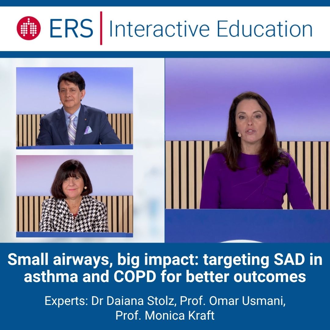 EuroRespSoc's tweet photo. New Interactive Education video available – Small airways, big impact: targeting SAD in asthma and COPD for better outcomes!

Join the experts as they discuss how to identify small airway diseases, optimise inhaled therapy, and apply biologics.

Watch now: https://t.co/vWshxeB7IW https://t.co/CGRbAXGLde