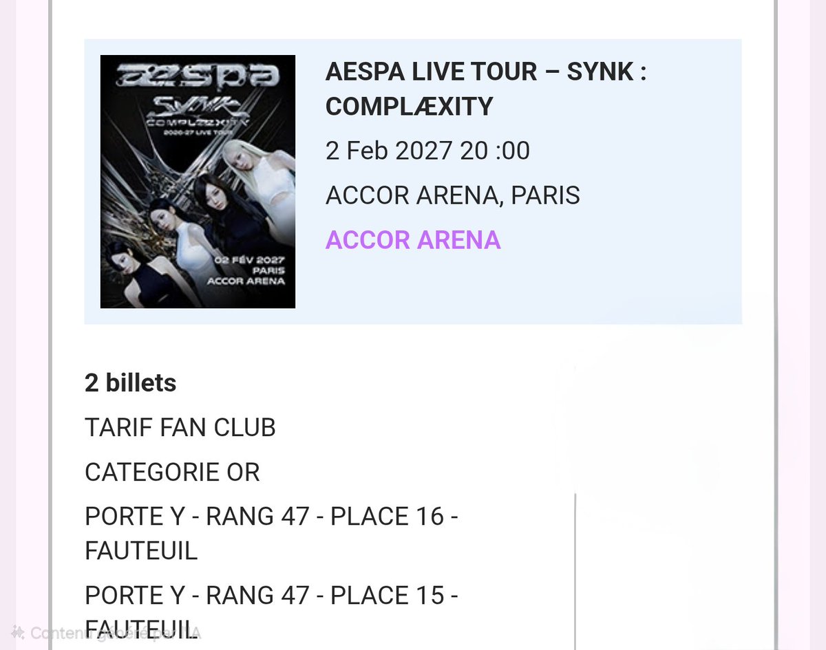 DeMiinuS's tweet photo. C'est validé ❤️🩵 Cat. OR Fosse Y, Carré.
#Aespa #Synk #Compleaxity #AccorArrena #Paris https://t.co/4ALFF25F0k