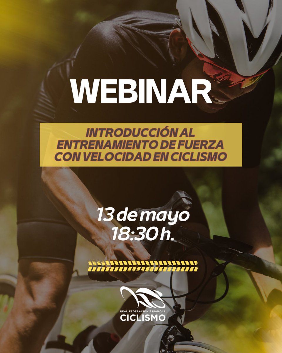 RFECiclismo's tweet photo. #FormacionRFEC | ¡Seguimos ofreciendo los mejores webinars!🎯

💥 Introducción al entrenamiento de fuerza con velocidad en ciclismo💥

📆13 de mayo
⌚18:30 h.
🎓Iván de Lucas
Inscripciones🔗https://t.co/PY6M4cRoAu https://t.co/pz9qvqvqwM