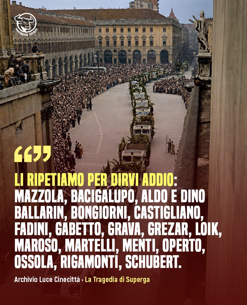MondoToro_net's tweet photo. 🤎Fu il presidente Novo a inaugurare il rito, leggendo uno ad uno i nomi di quei ragazzi. Oggi come allora, ogni 4 maggio, il capitano del Toro pronuncia i 31 nomi dei caduti a Superga.

Così il ricordo si fa eterno e il #GrandeTorino non smetterà mai di vivere. https://t.co/qoJmEuDyGV