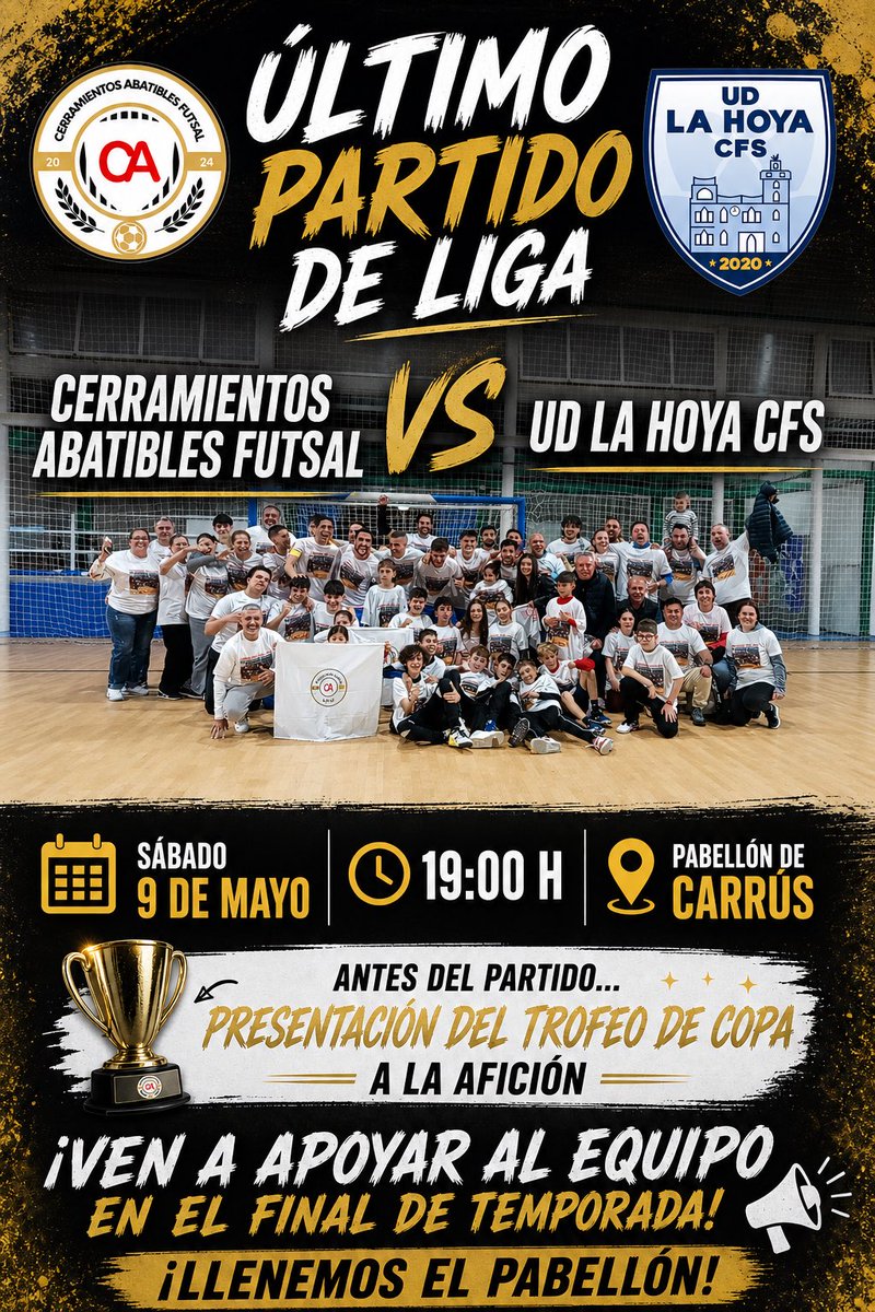cafutsal's tweet photo. ⚔️ÚLTIMO PARTIDO DE LIGA⚔️

🏆ACTO DE PRESENTACIÓN DEL TROFEO DE COPA A NUESTRA AFICIÓN , LLENEMOS EL PABELLÓN 🏆 https://t.co/Z5yKs33PYj
