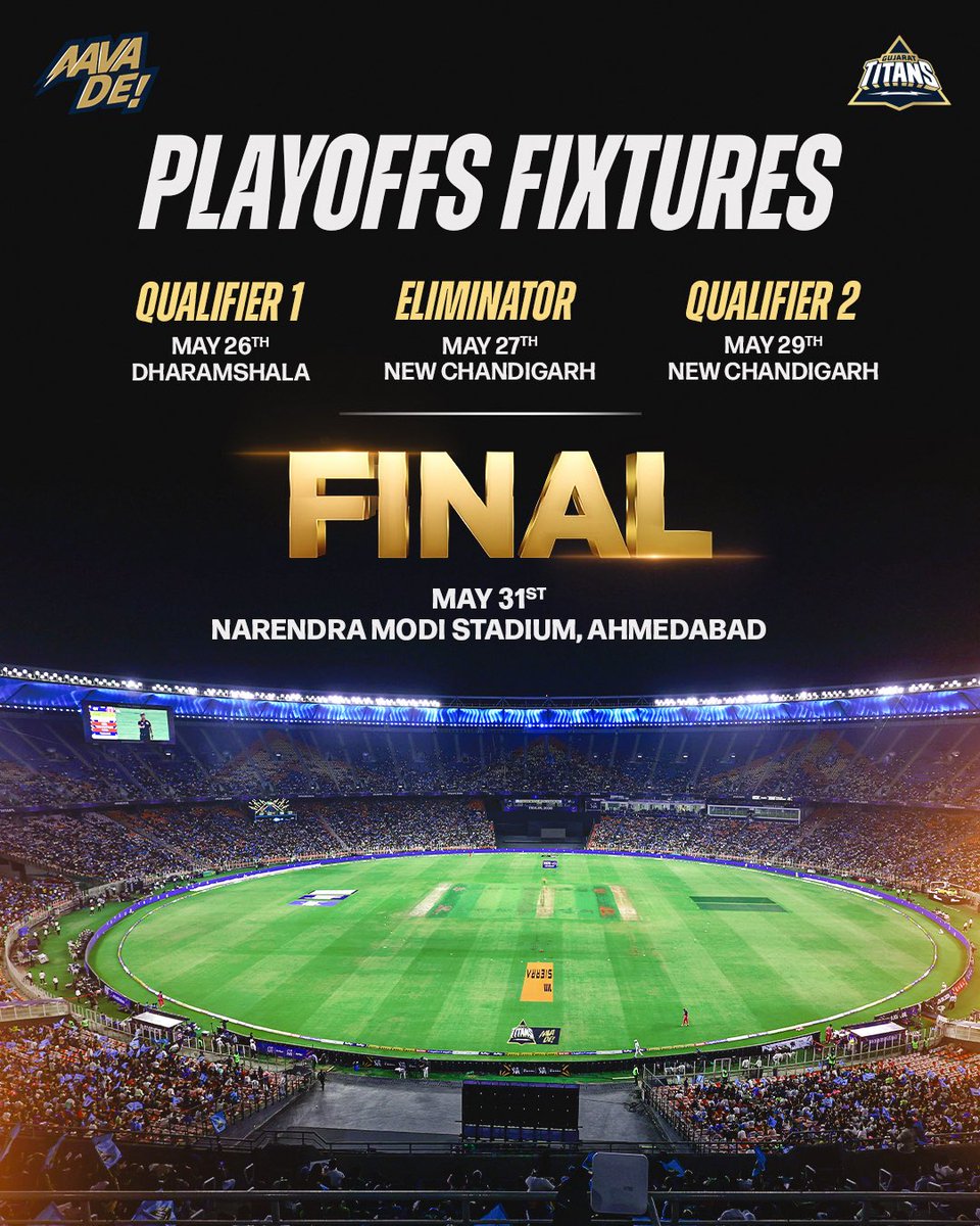 gujarat_titans's tweet photo. No better place to host the TATA IPL 2026 Final than Gujaratno Gadh 🤩🏟️ https://t.co/pX3z7RiHyn