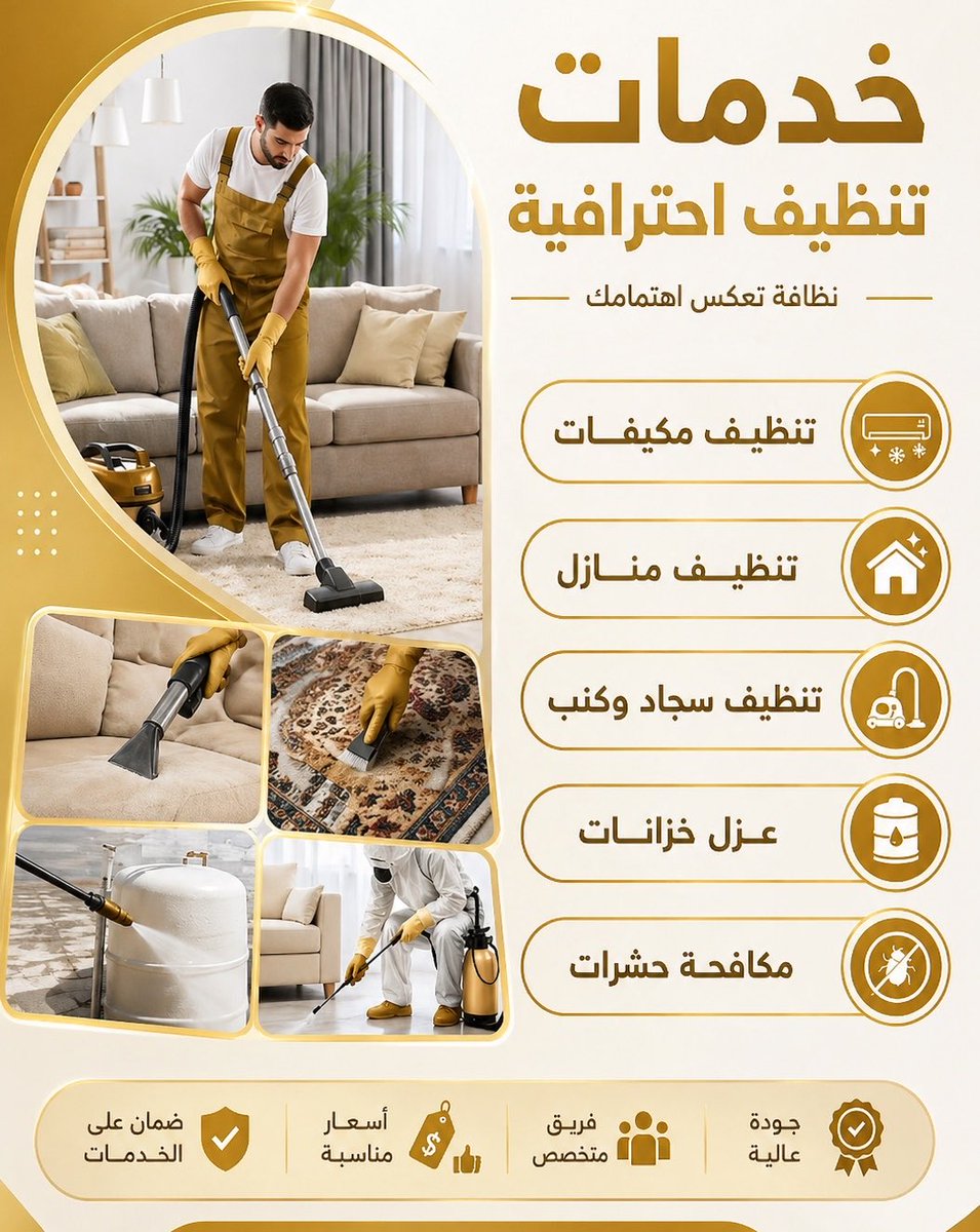 FineClean2025's tweet photo. 1560"}
"مع فاين كلين… النظافة غير 🔥  
تنظيف منازل 🏠  
مكيفات ❄️  
تنظيف سجاد وكنب 🛋️  
مكافحة 🐜
عزل خزانات

https://t.co/MuPeLxvn57

#الهلال_الخليج 
 #طاله_بي https://t.co/3TR2MzTHJs