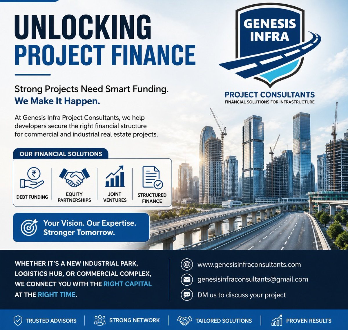 InfraGenesis's tweet photo. Unlocking Project Finance
Every great infrastructure project starts with one challenge- funding.
We help developers secure the right financial structure for commercial &amp; industrial real estate projects.
From debt 2 equity, we ensure your project doesn’t slow down due 2 constraint https://t.co/Uhm7sMedV6