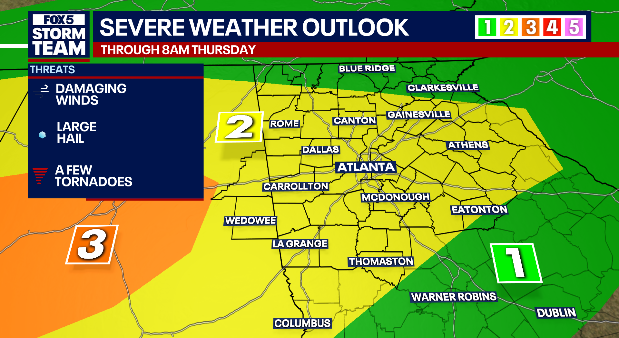 JoanneFOX5's tweet photo. 🚨FOX 5 STORM ALERT DAY
 -Rain/storms increase over far north GA starting later this AM, but should remain below severe levels until this afternoon
-Widespread storms from sunset into early Thursday
-Localized flash flooding, damaging winds with a few storms, possible tornadoes https://t.co/9vzrE3cQAU