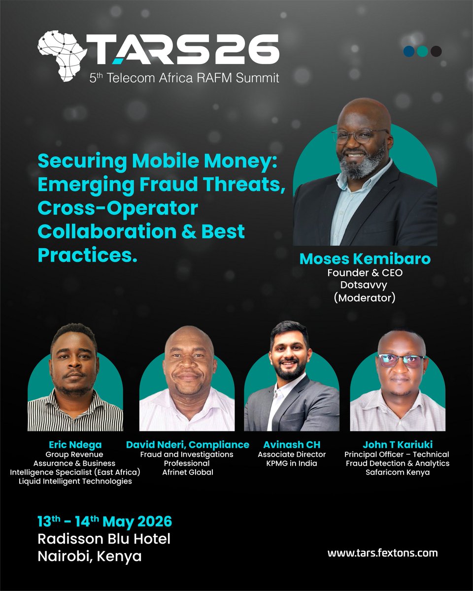 TFRA2023's tweet photo. Mobile money changed Africa’s economy—but also expanded the fraud landscape.
Join the “Securing Mobile Money” panel at #TARS26.
📍 Nairobi | May 13–14
🔗 https://t.co/jaSMpPQKPk
#MobileMoney #FraudManagement https://t.co/ZAPMBGJVPJ