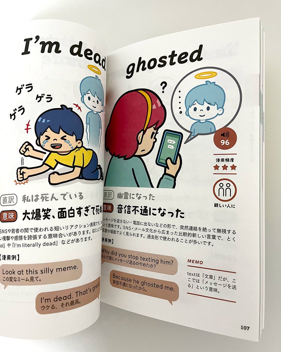 mohamedo62's tweet photo. 【お知らせ】
🍞「I’m toast＝もうダメだ」
🍰「a piece of cake＝楽勝」 

…など、直訳では意味がわからない新旧様々な英語のスラングやイディオムをイラストで紹介した本が5/13(水)に発売されます！

『一度見たら忘れない！ゆるかわ英語フレーズ図鑑』

イラストで表現すると面白そうなフレーズを140種類ピックアップし、プロの英語ライターさんに監修、解説していただきました。楽しく勉強になる本になっています。ぜひ手に取っていただけると嬉しいです！

予約・購入リンクはリプライに↓