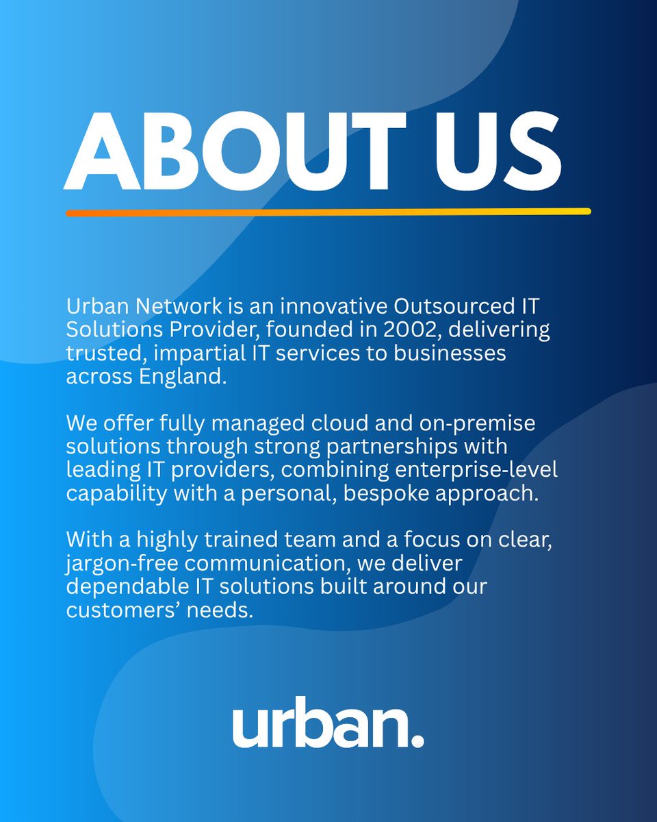 UrbanNetworkUK's tweet photo. From fully managed cloud to on‑premise solutions, Urban Network delivers enterprise‑level IT with a personal, jargon‑free approach since 2002.

Learn more via our website https://t.co/Jsfsg9kiHG

 #UrbanNetwork #ManagedIT #ITSupport #OutsourcedIT #TechExperts #UKBusiness https://t.co/VVf7AZKkCw
