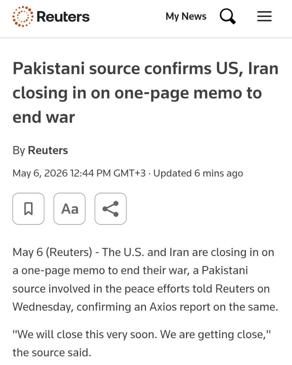 The US and Iran are close to agreeing on a one-page memorandum to end the war.