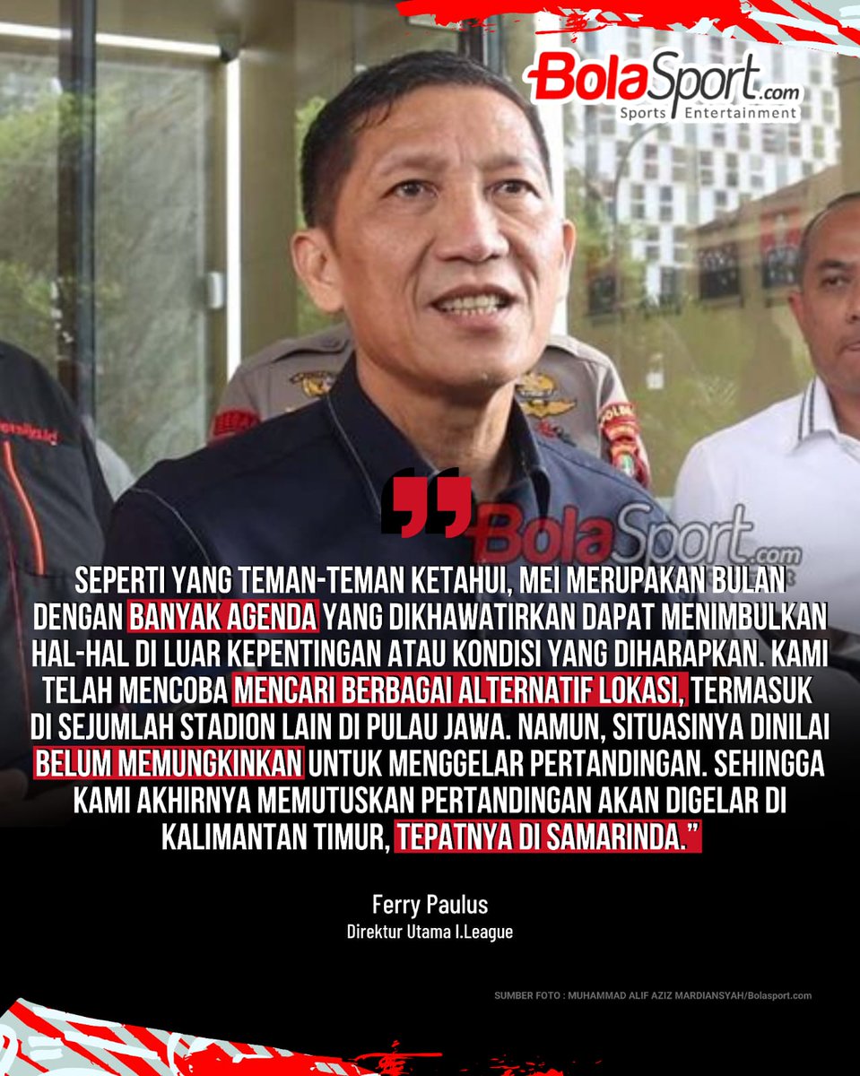 BolaSportcom's tweet photo. Jawa ❎ Kalimantan ✅

Persija Jakarta terpaksa menggelar laga kandang yang sangat jauh dari rumah mereka sendiri saat menjamu Persib Bandung pada pekan ke-32 Super League nanti.

Sebelumnya, beredar kabar duel El Clasico Indonesia akan digelar di GBK. 👀

#Samarinda #Segiri https://t.co/O6qtRzWE6e