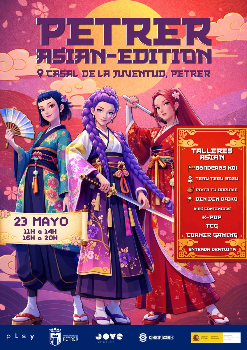 playgenpro's tweet photo. ¡Llega Petrer Asian-Edition! 🎏✨

Disfruta de la cultura asiática con talleres de Daruma y banderas Koi, K-Pop, TCG y zona Gaming. 🎮🏯

📅 23 de mayo
📍 Casal de la Juventud, Petrer
🕚 11h-14h | 16h-20h
💸 ¡ENTRADA GRATUITA!

#Petrer #AsianEdition #Kpop #Gaming #PetrerJove https://t.co/jBrVtBCMfJ