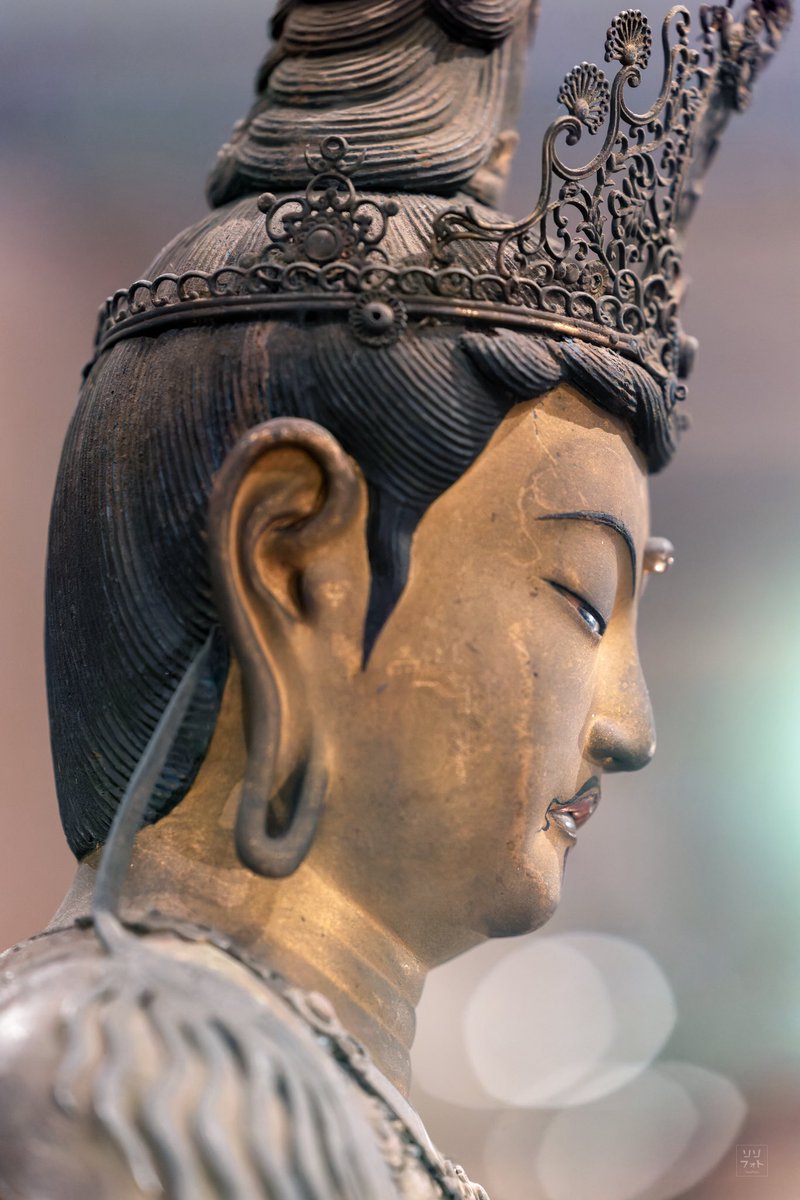 butszo's tweet photo. 菩薩立像（鎌倉時代） 国重文

目の玉眼やおでこの白毫だけではなく、唇にも水晶をはめ込む玉唇という技法が使われています。今回の展示では玉唇が分かりやすいようなライティングがされていて、美しい造形と相まって妖艶な雰囲気です。

 #仏像 
 #東京国立博物館 
 #eosr5markII 
 #my_eos_photo https://t.co/sdKMGMt9gH