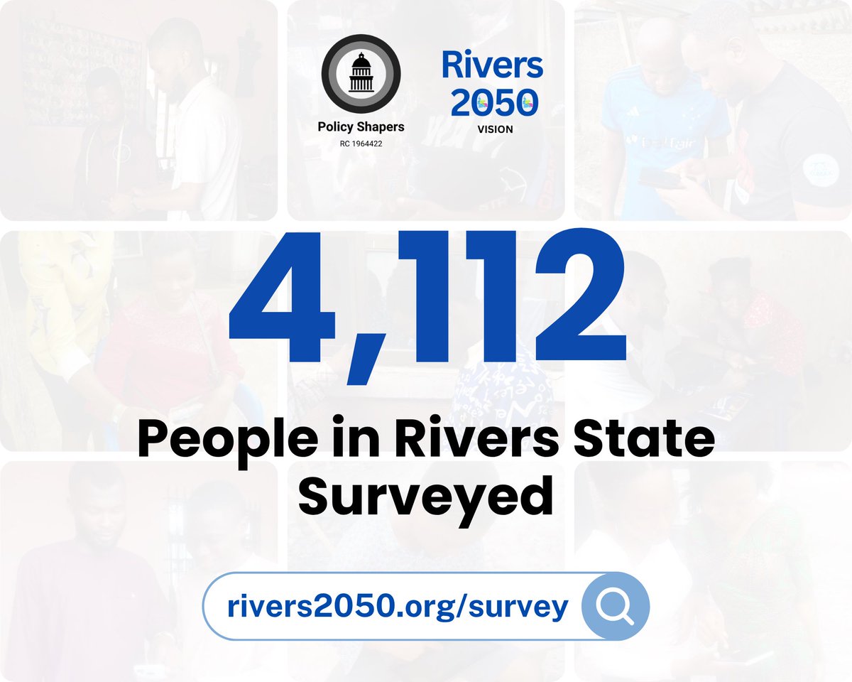 ourRivers2050's tweet photo. 4,112 people have already answered the big question: What should Rivers State look like in 2050?

Add your voice to this historic citizen manifesto here -> https://t.co/99taOHUARC

#Rivers2050Vision #Rivers2050 https://t.co/ezvW1CcHFa