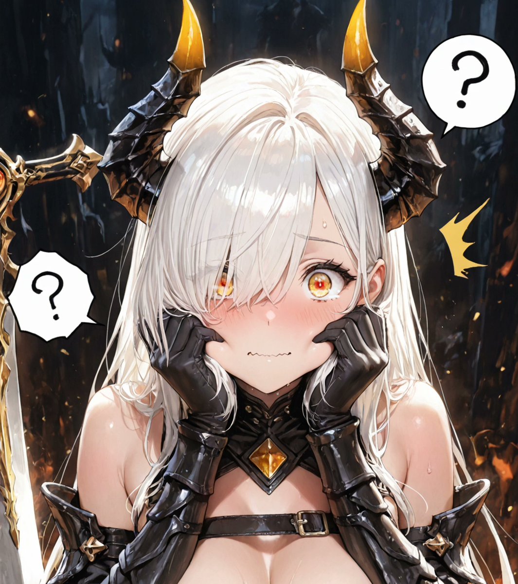 #AIファンタジー
魔族バージョンのデレ剣ちゃん、200♥もらったので公約通りな? 余剰外装キャストオフっ!!(SFW)