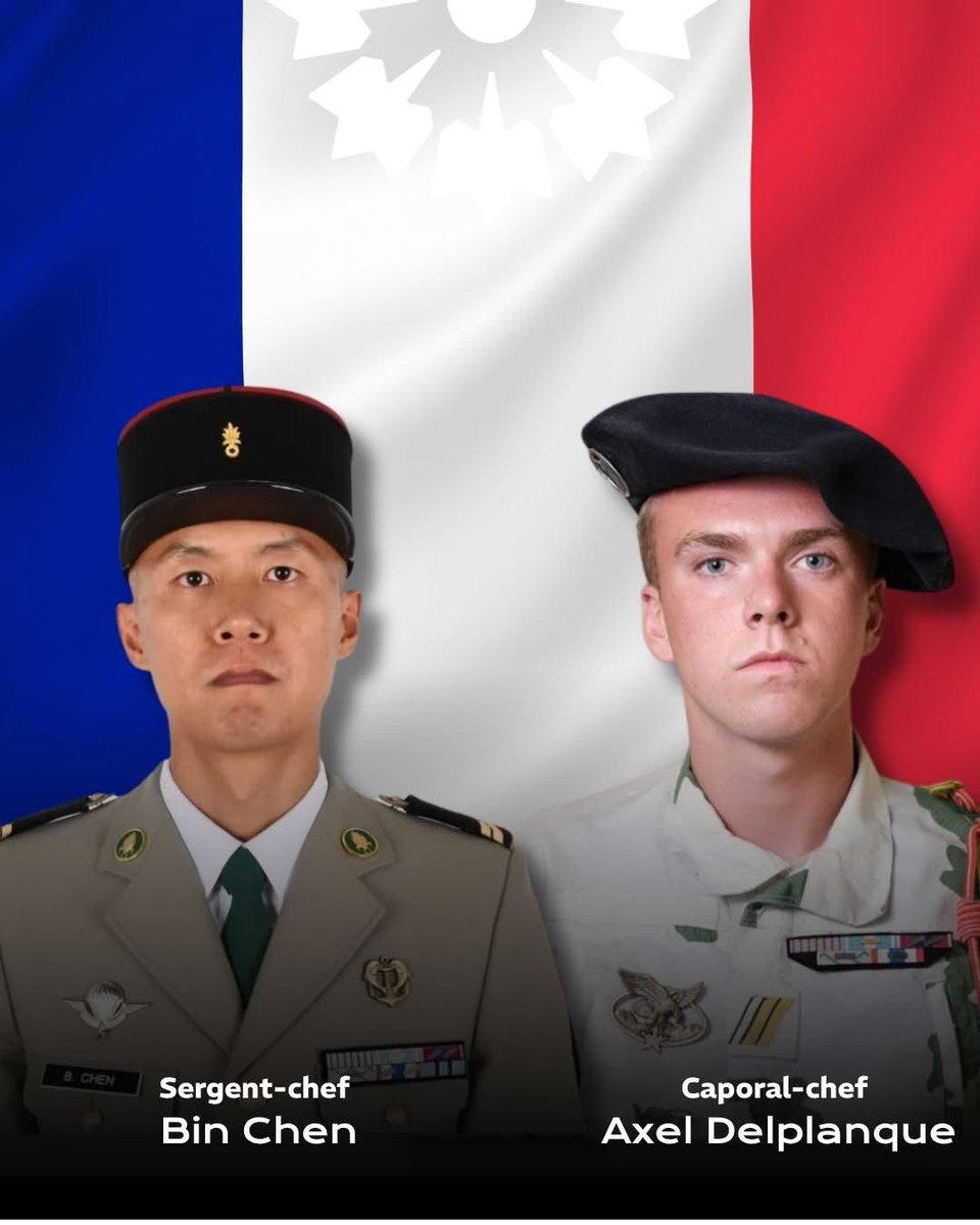 Dans la nuit du 4 au 5 mai, lors d'un exercice de plongée, le sergent-chef Bin Chen, du 1er REG, et le caporal-chef Axel Delplanque, du 6e RG, ont perdu la vie.

Deux engagements au service de la 🇫🇷.
Pensées aux familles et à leurs frères d’armes.