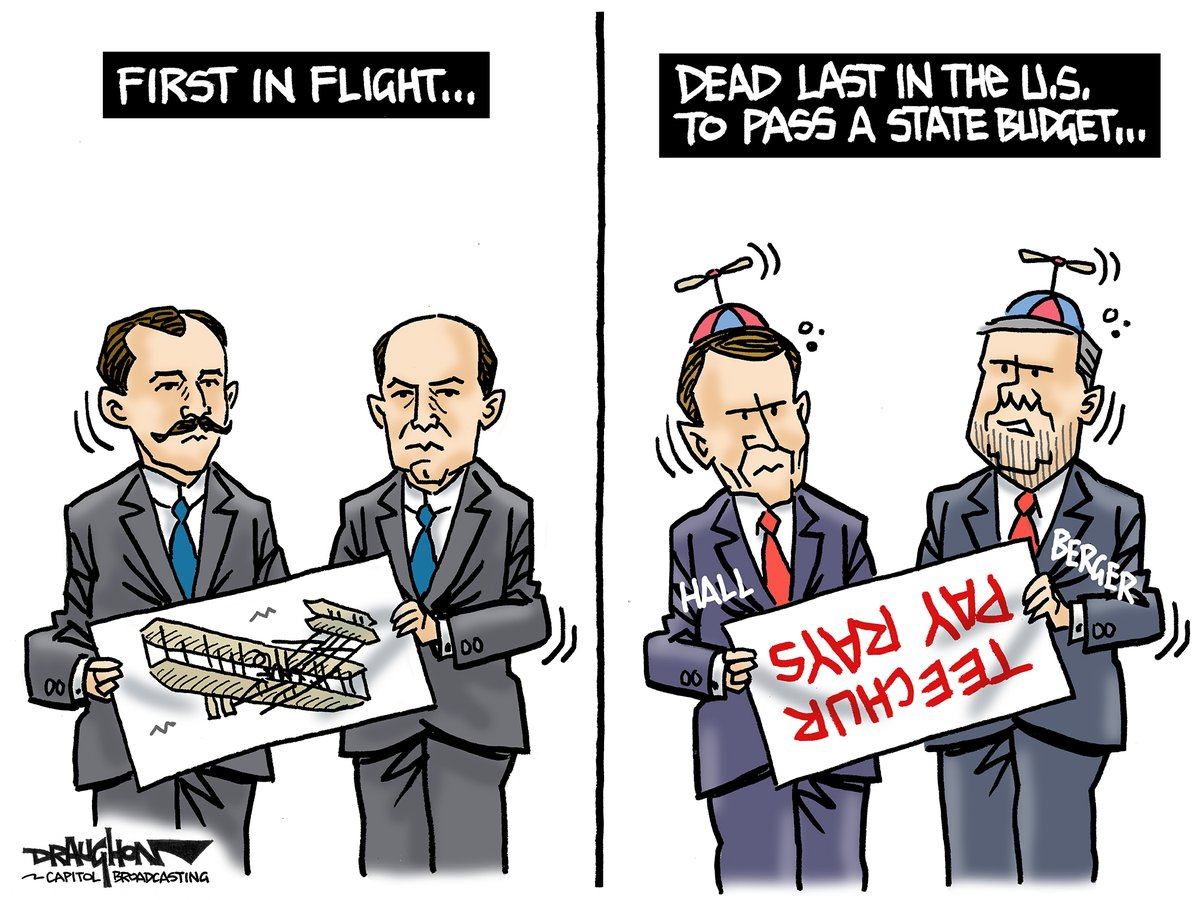 CbCeditorial's tweet photo. Latest from @DennisDraughon "First in flight, but dead last with a state budget" https://t.co/rJ24UFEIDo #ncga #ncpol @ncspeakerhall @SenatorBerger #statebudget #teacherpay #WrightBrothers https://t.co/ZCCTu0IF2P