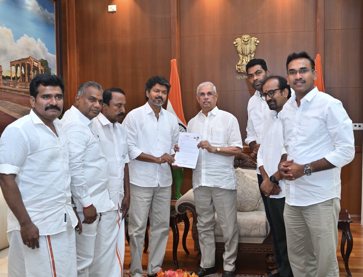 TVK leader #Vijay met #TamilNadu #Governor Arlekar to submit a memorandum  staking claim to form the government #Chennai