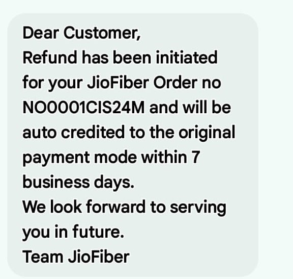 vasanthmit1993's tweet photo. @PMOIndia @narendramodi @reliancejio 28mar i pay jio fibre new connection . Jio person miscommunication .he told oneday process . after more than two days not response. so 30mar cancel that service .call customer care that promised one working days it's refund . Almost reach 38 days still not credited https://t.co/uYgFWJWgq5